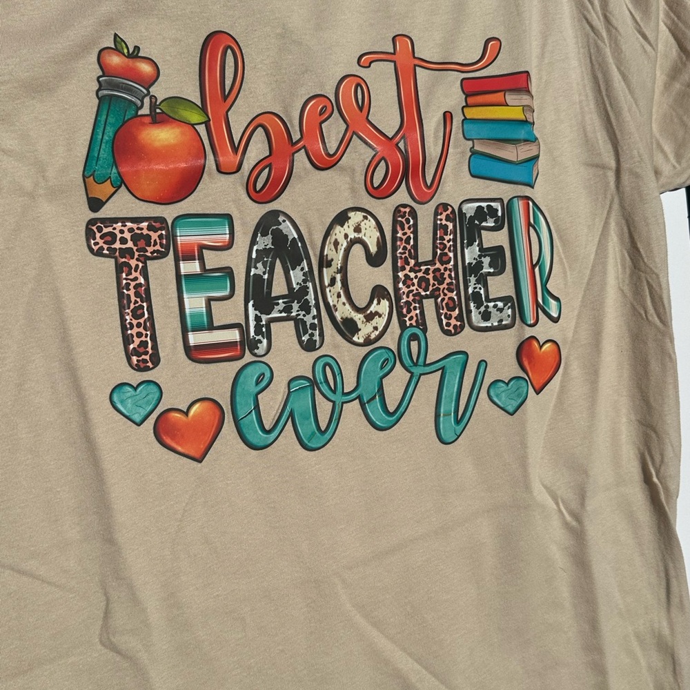 Adult ‘Best Teacher Ever' Graphic Tee - Tan